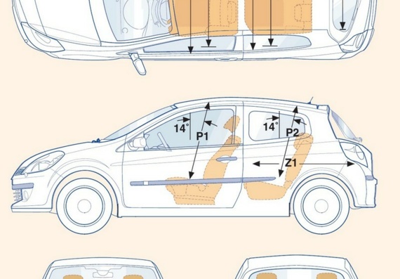 Renault Clio III 3door & 5door (2006) (Рено Клио 3 3дверный & 5дверный (2006)) - чертежи (рисунки) автомобиля